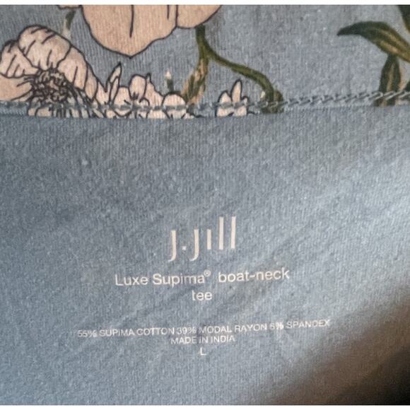J. Jill Luxe Supima Boat-Neck Tee Womens Large Wedgewood Blue Floral Modal Top - Picture 4 of 7